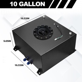 GSTP 10 Gallon 40L Fuel Cell Polished with Cap/Level Sender/12FT Oil Feed Line Black