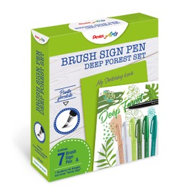 Pentel SES15C Brush Sign Pen Sketching Set Deep Forest & Notebook