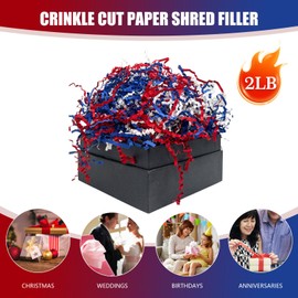 Red Blue White Crinkle Cut Paper Shred Filler, 2 LB Basket Filler Shredded Paper, Confetti Stuffing for Basket Filling, Independence Day, Fourth of July DIY Gift Wrapping, Stuffer Party Supplies