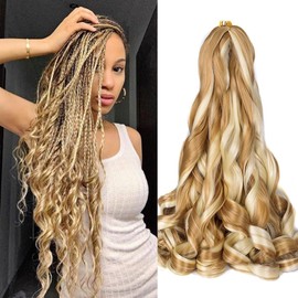Locescsoc 24 Inch French Curls Braiding Hair 8 Packs Spanish Curly Braids Pre Stretched Loose Wave Soft French Curl Synthetic Braiding Hair Extensions for Women (27/613, 24 Inch (Pack of 8))