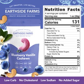 Earthside Farms Blueberry Vanilla Cashews, Candied Cashews, Low Sugar Keto snack, Non GMO, Plant Protein, Vegan, Whole, Natural, Superfood Healthy Snack (4 Ounce, 3 Pack)