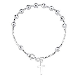Vinani 2BKS Cross Bracelet with Balls Shiny Mother Bracelet 925 Sterling Silver, Sterling Silver