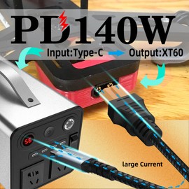 Laisomeke 140W USB C to XT60 Fast Charging Power Cord, SC100 Protocol XT60 Female to Type-C Male Fast Charging up to 140W Cable for RC Lipo Battery Quadcopter Multicopter Aeromodelling 6.6FT