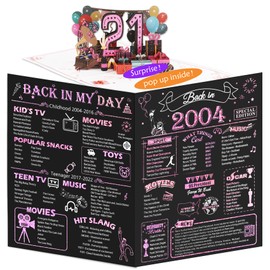 OLOSONG 21st Birthday Card for Girls Her, Jumbo 3D Pop Up 21st Birthday Gifts, Back In 2004 Happy 21 Year Old Birthday Decorations Cards Card for Daughter Granddaughter, Rose Gold