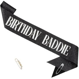 LATFZ 'BIRTHDAY BADDIE' Sash with Silver Foil for Girl, Happy Funny Birthday Decorations Party Kits for Women Men Birthday Gifts Black Silver