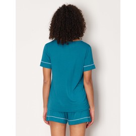 GYS Bamboo Viscose Women's Pajama Sets Short Sleeve Crew Neck 2 Piece Pajama Set for Women, Teal Blue, X-Large