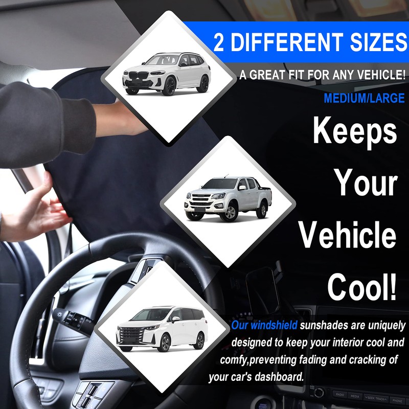 Windshield Sun Shade - 2 Piece Car Sun Shade Windshield,