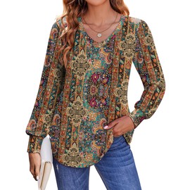 Zeagoo Long Sleeve Tops for Women Casual V Neck Pleated Shirts 2025 Fashion Fall Clothes Business Work Tunics