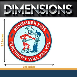 Remember Kids Electricity Will Kill You Warning Stickers, 3 inches, 5 Pack