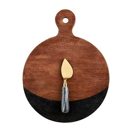 Mud Pie Wood Marble And Wood Board Set, Board 13 3/4" X 10 1/2" Dia | Utensil Approx 5 1/2"
