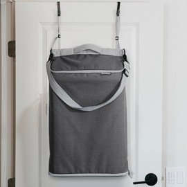 CleverMade Hanging Laundry Hamper Bag with Over the Door Hooks; Space Saving Organization, Great for a Dorm Room, Closet, Bathroom, or Small Bedroom - Shadow Gray/Stone Gray, 1 Compartment