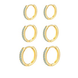 3 Pairs of Hoop Earrings Silver Earrings for Women, Small Earrings Set with Zirconia, 925 Silver Gold-Plated Hoop Earrings, Hypoallergenic, Small Sleeping Hoop Earrings Silver/Gold, 8 mm/10 mm/12 mm,