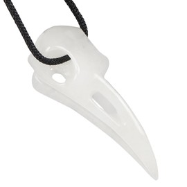 LEADGEM 2.5" Crystal Raven Skull Figurine Hand Carved Crow Head Pendant Stone Sculpture Animal Statue Necklace Art Craft for Home Office, Gift Ideal, White Jade