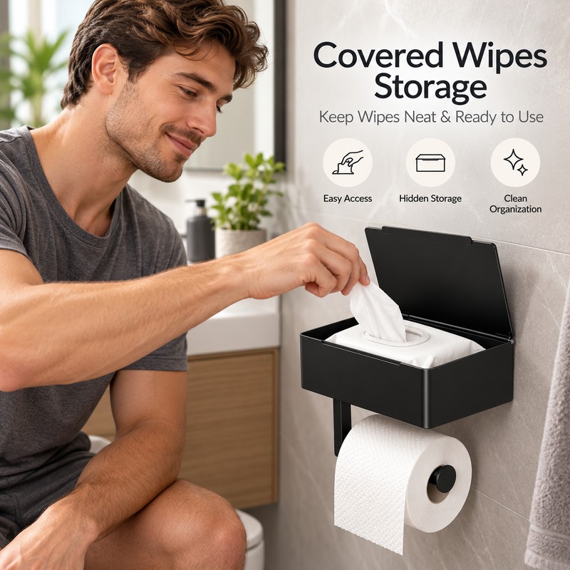 Stainless Steel Toilet Paper Holder with Wet Wipe Storage Box