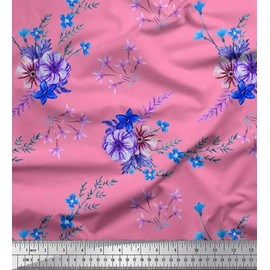 Soimoi Pink Heavy Canvas Fabric Leaves & Periwinkle Floral Print Fabric by Yard 58 Inch Wide