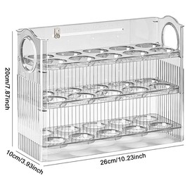 AIMALL 30-Egg Storage Box, Three-Layer Automatic Rebound Egg Holder with Date Tracker for Refrigerator, Transparent Kitchen Organiser with Handles