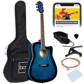 Best Choice Products 41in Full Size Beginner Acoustic Guitar Set with Case, Strap, Capo, Strings:_Blue