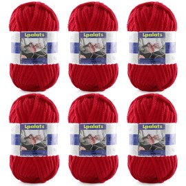 Chunky Chenille Yarn for Crocheting - 6 Pack of 100g/3.5oz - #6 Super Bulky - Polyester - Baby Blanket Yarn for Crochet Amigurumi Blankets (6, Jujube Red)