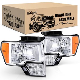 Nilight 2009 2010 2011 2012 2013 2014 F150 Headlight Assembly Chrome Housing Amber Corner Clear Lens Headlamp Replacement Driver and Passenger Side 2 Pack