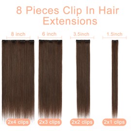 Mscat 20 Inch Clip in Hair Extensions 8Pieces/Set Brown Straight Hair pieces hair extensions Natural Soft Synthetic Hairpieces for Women(9#)