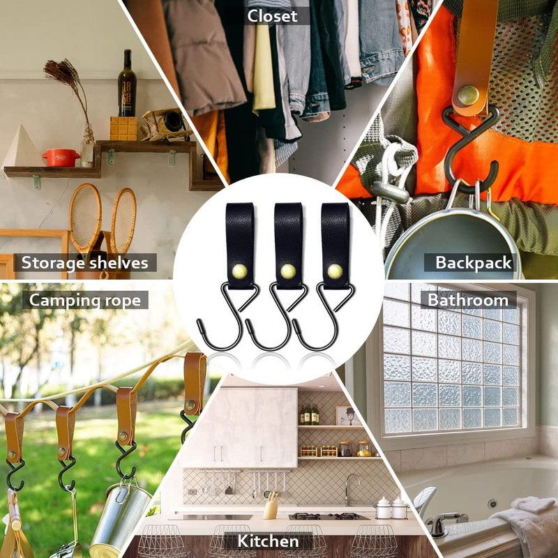 Modixun 8pcs Leather S-Hooks, S Shaped Hooks for Hanging, Camping