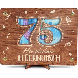 75 Geburtstag - XL Geldgeschenk aus Holz inkl. Ständer | Geschenk 75. Geburtstag - 75 Geburtstag Frauen, 75 Geburtstag Männer, 75 Geburtstag, 75. Geburtstag Frauen, 75 Geburtstag Deko