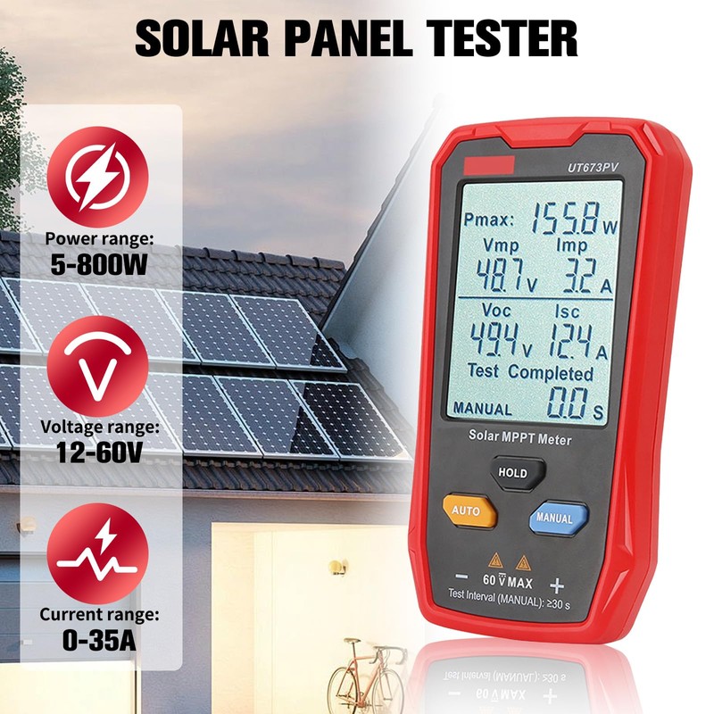 Solar Panel Tester - 800 W Photovoltaic Multimeter with Large