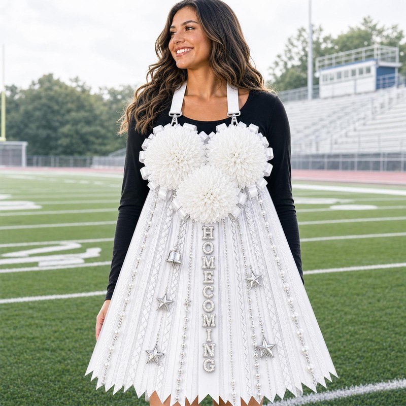 Kypikosp 3 White Mums,1 Neck Strap,10 Pearl Letters,Homecoming Mum Supplies
