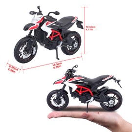 Maisto Ducati Hypermotard SP: Originalgetreues Motorradmodell 1:12, mit beweglichem Ständer, Federung und frei rollenden Rädern, 17 cm, weiß (5-13015)