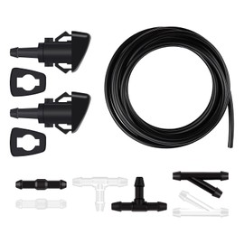 Windshield Washer Nozzle Kit with 2 Windshield Sprayer Nozzle,6 Hose Connectors,13.12Ft Windshield Washer Hose,OEM#4805742AB,Windshield Wiper Nozzle Compatible with Dodge Chrysler