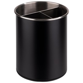 APS 11748 Cutlery Holder Rotatable Diameter 13 cm Height 16.5 cm Furniture Friendly Bottom Removable Divider (3 Compartments) Stainless Steel Black