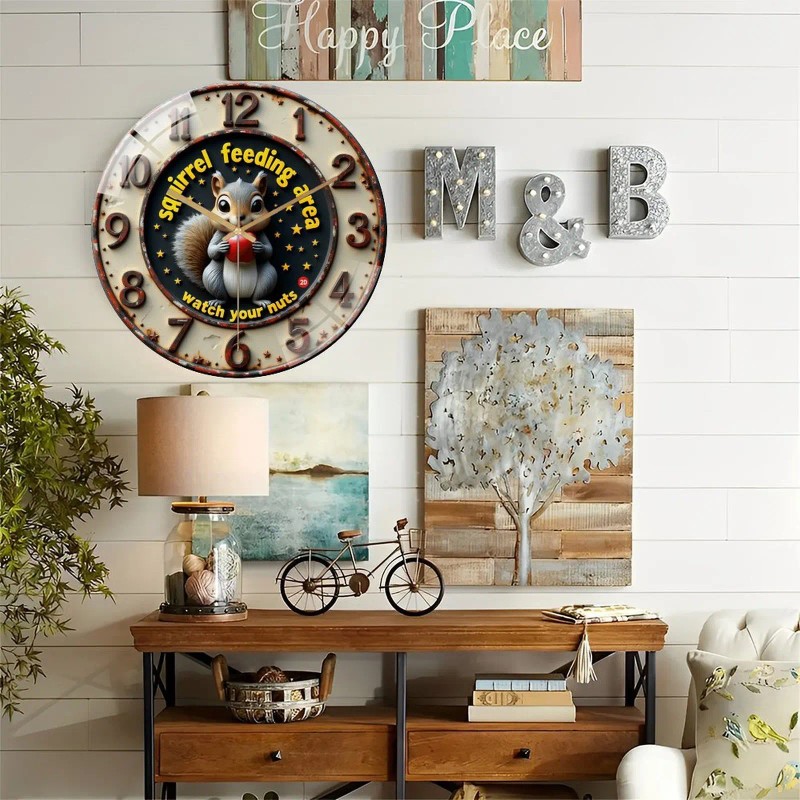 30cm Round Glass Wall Clock with Black Metal Case and