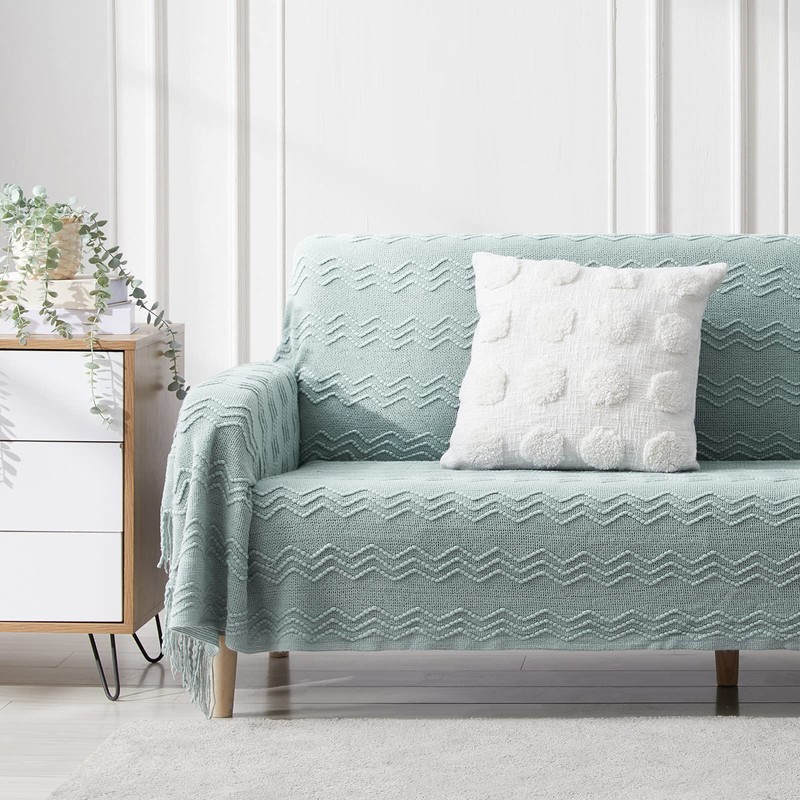 BOURINA Textured Solid Soft Sofa Throw Couch Cover Knitted Decorative