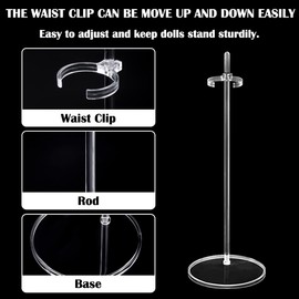 HMIEPRS Acrylic Doll Stand Display Holder, Ideal Doll Display Stand Support with Adjustable Waist Clip for 11 to 13 Inch Tall Dolls (5 PCS)
