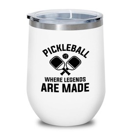 Pickleball White Edition Wine Tumbler 12oz - Where legends are - Ball Game pop tennis rackets netball handlball