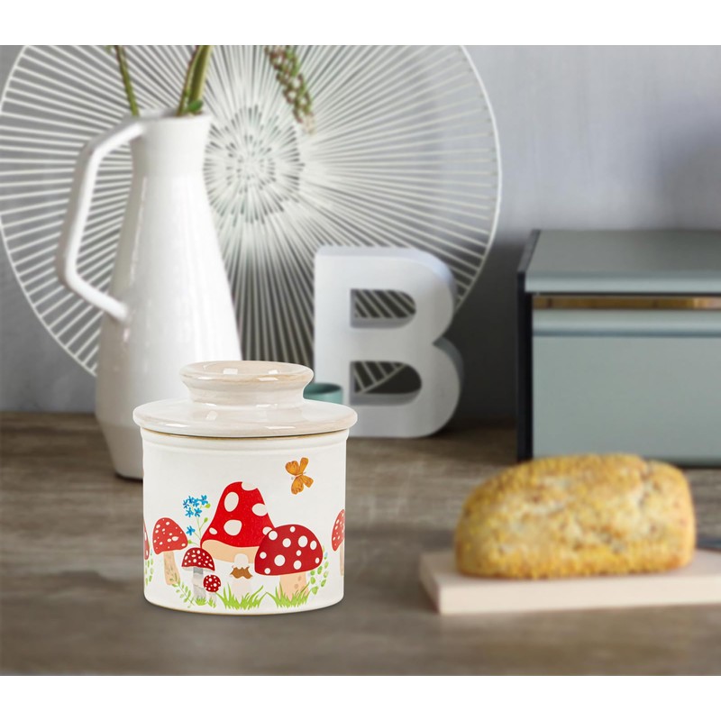 Mushroom Butter Crock For Counter With Water Line French Butter