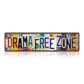 Vintage Drama Free Zone Wall Decor Street Signs Metal Tin Signs 16 x 4 Inches