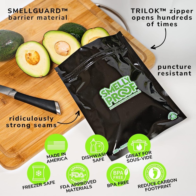 5x Black Smelly Proof Resealable Bags Choose from 6 Sizes