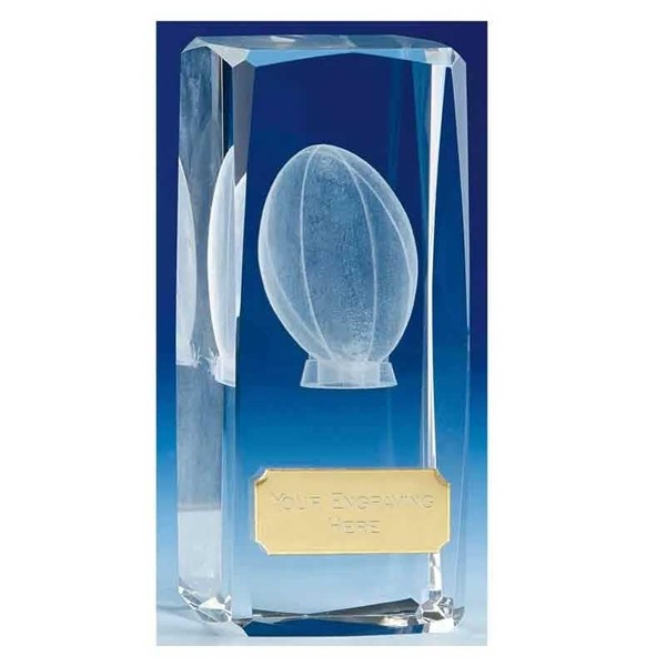 TROPHIESPLUSMEDALS 3D Rugby Crystal Block Trophy – 11.5 cm /