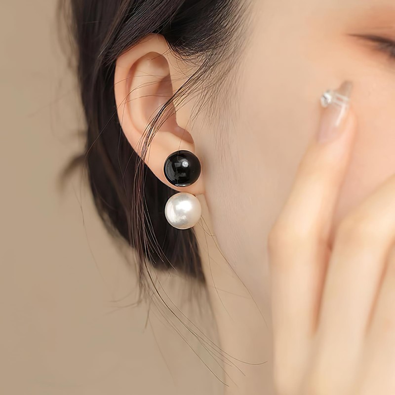 Black and White Earrings for Women, Vintage Hypoallergenic Front Back
