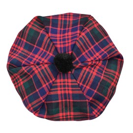 H HIGHLAND REDSTONE Scottish Tammy Hat Traditional Kilt Tam o' Shatner Acrylic Wool Flat Bonnet Various Tartans with Pompom, Macdonald, One size