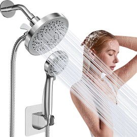 Doble Regaderas para Baño Alta Presion 6” Cabezal de Ducha de 3 Modos Regadera de Telefono Alta Presion para Baño Ducha de LLuvia Regadera de Mano con Manguera de 1.5M (Clásica, Cromo)
