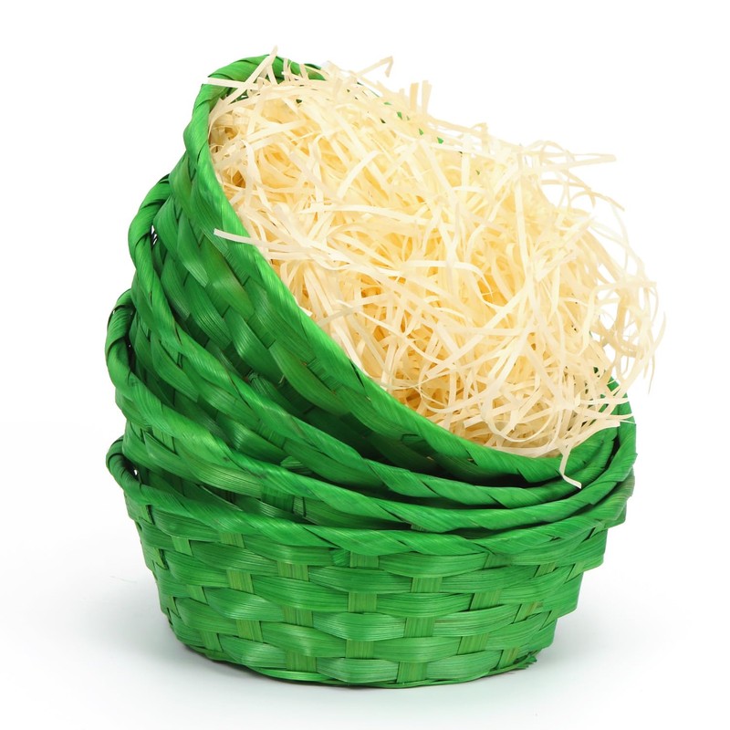 Epokus 4 Green Easter Baskets with Wood Colour Grass, Easter