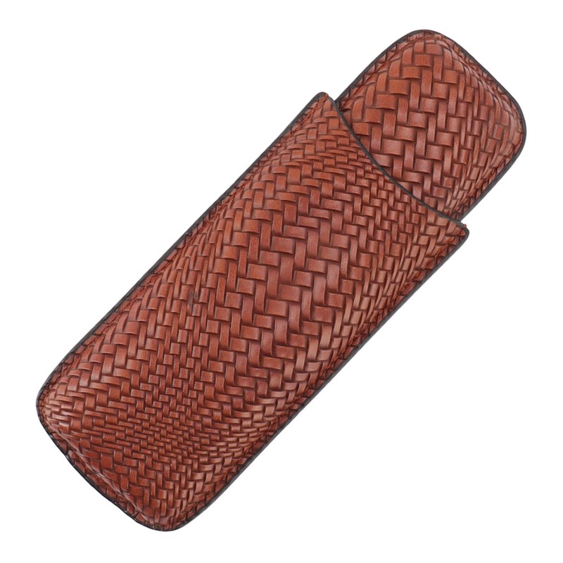 Cigar Case Holder Elegant Vintage Style Woven Pattern Leather Portable