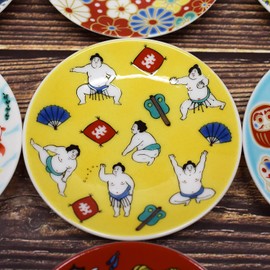 Stylish Kutani Ware Plate, Auspicious Bean Plate, Sumo Wrestling Ceramic, Small Plate, Japanese Tableware