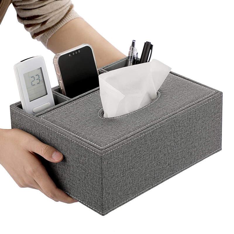 BTSKY Linen Household Office Rectangular Tissue Box with Remote Control
