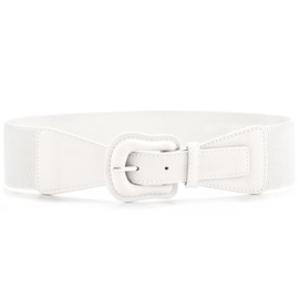 WHIPPY Women Wide Elastic Belt Ladies Stretch Dress Belt Vintage Waistband Thick Belt with Interlock Leather Buckle, White, Fit Waist Size 34"-38"