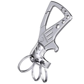 Hcuocsk Heavy Duty Metal Keychain for Daily Use, Carabiner Keys Clips Multifunctional with Bottle Opener, 3 Key Rings, and Secure Locking Gate, Family Car Key Chains for Men and Women(Grey,1-Pack)