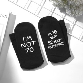 Udobuy 70th Birthday Socks. I'm not 70 I'm 18 with 52 year experience. Gift for Dad, Grandad, Mum, Grandma. Mens and Ladies Novelty Gift.