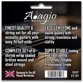 Adagio Professional Acoustic Guitar Strings Full Set/Pack - Gauge 10-47 Phosphor Bronze